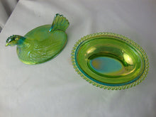 Load image into Gallery viewer, 1970s Indiana Glass Carnival Lime Green Glass Beaded Trim Hen on Nest
