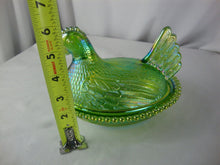 Load image into Gallery viewer, 1970s Indiana Glass Carnival Lime Green Glass Beaded Trim Hen on Nest
