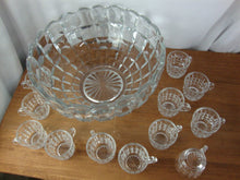 Load image into Gallery viewer, Vintage Tiffin Franciscan Square Diamond Clear Glass Punch Bowl and 12 Cups Set
