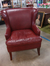 Load image into Gallery viewer, DeCoro Burgundy Red Leather Wingback Metal Nailhead Trim
