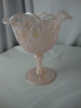 Load image into Gallery viewer, Vintage Fenton Glass Shell Pink Iridesent Comport Lattice Footed Compote
