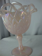 Load image into Gallery viewer, Vintage Fenton Glass Shell Pink Iridesent Comport Lattice Footed Compote
