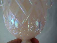 Load image into Gallery viewer, Vintage Fenton Glass Shell Pink Iridesent Comport Lattice Footed Compote
