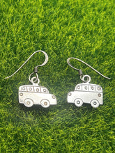 Load image into Gallery viewer, Earrings, Sterling Silver School Bus Dangles
