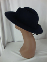 Load image into Gallery viewer, Vintage Geiger Austria Women's Blue Wool Felt Dress Hat with Feather Fascinator
