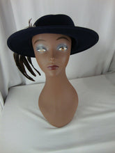 Load image into Gallery viewer, Vintage Geiger Austria Women's Blue Wool Felt Dress Hat with Feather Fascinator
