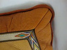 Load image into Gallery viewer, Elk and Deer Hide Pillow Cover with Stitched Indian Motif Border with Pillow Insert
