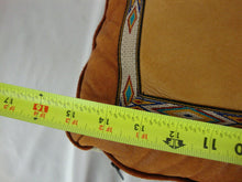 Load image into Gallery viewer, Elk and Deer Hide Pillow Cover with Stitched Indian Motif Border with Pillow Insert
