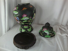 Load image into Gallery viewer, Vintage King's Fine China Large Porcelain Ginger Jar with Lid and Dark Wood Base
