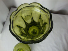 Load image into Gallery viewer, Vintage Fostoria Glass Coin Dot Olive Green Glass Footed Dish with Lid
