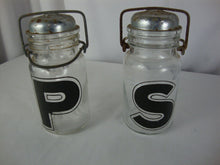 Load image into Gallery viewer, Vintage Wheaton Glass Country Salt &amp; Pepper Shakers with Metal Lids Wire Bale Top Set
