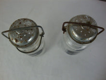 Load image into Gallery viewer, Vintage Wheaton Glass Country Salt &amp; Pepper Shakers with Metal Lids Wire Bale Top Set
