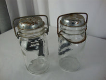 Load image into Gallery viewer, Vintage Wheaton Glass Country Salt &amp; Pepper Shakers with Metal Lids Wire Bale Top Set
