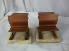 Load image into Gallery viewer, Vintage C Jere Signed Metal Student Desk on Onyx Base Bookend Pair
