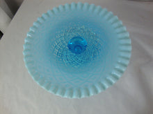 Load image into Gallery viewer, Vintage Fenton Aqua Blue Opalescent Hobnail Cake Plate With Crimped Edges

