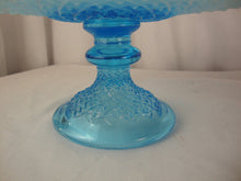 Load image into Gallery viewer, Vintage Fenton Aqua Blue Opalescent Hobnail Cake Plate With Crimped Edges

