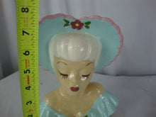 Load image into Gallery viewer, 1940s Shawnee USA Aqua Pink Lady Head Vase Wall Pocket
