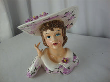 Load image into Gallery viewer, Vintage Lefton 1343A Ceramic Purple Flower Ladies Head Vase
