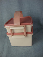 Load image into Gallery viewer, Vintage Tupperware Mauve Double Stackable Plastic Lunchbox with Handle Strap Set
