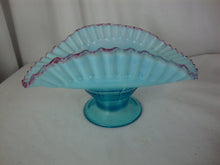 Load image into Gallery viewer, Jefferson Glass Compote Optic Block Bowl Opalescent Blue With Cranberry Frit Edge
