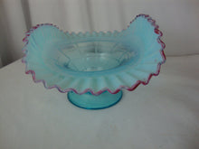 Load image into Gallery viewer, Jefferson Glass Compote Optic Block Bowl Opalescent Blue With Cranberry Frit Edge
