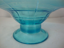 Load image into Gallery viewer, Jefferson Glass Compote Optic Block Bowl Opalescent Blue With Cranberry Frit Edge
