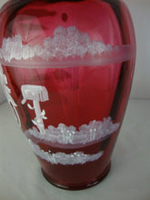 Load image into Gallery viewer, Vintage Fenton Cranberry Glass Handpainted Girl on Bike Scene Numbered Vase
