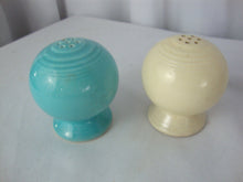 Load image into Gallery viewer, Vintage Fiesta Ware Turquoise and Old Ivory Ceramic Salt Pepper Shaker Set

