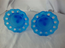 Load image into Gallery viewer, Vintage Westmoreland Blue Satin Glass Candleholders Set of 2
