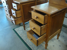 Load image into Gallery viewer, Vintage Tiger Oak Tryptich Mirror 6 Drawer Makeup Vanity Desk
