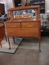 Load image into Gallery viewer, Vintage Tiger Oak Buffet Server 3 Drawer with Mirror and Upper Shelf
