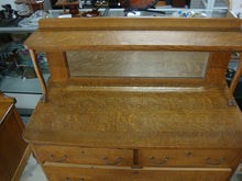 Load image into Gallery viewer, Vintage Tiger Oak Buffet Server 3 Drawer with Mirror and Upper Shelf
