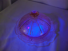Load image into Gallery viewer, Vintage Jeanette Vaseline Pink Depression Glass Butter Dish with Dome Lid
