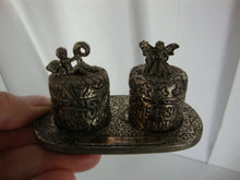 Load image into Gallery viewer, Vintage Pewter Fairy First Curl First Tooth Mini Trinket Jars with Lids and Oval Stand
