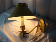 Load image into Gallery viewer, MCM Tole Gold Brass Metal Clip On Shade One Bulb Electric Wall Lamp Sconce
