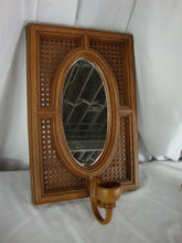 Load image into Gallery viewer, Vintage Syroco Faux Cane Look Wall Sconce with Oval Mirror and Candleholder
