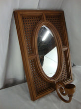 Load image into Gallery viewer, Vintage Syroco Faux Cane Look Wall Sconce with Oval Mirror and Candleholder

