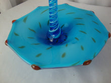 Load image into Gallery viewer, Vintage Block Crystal Hand Blown Aqua Blue Glass Umbrella Trinket Ring Dish
