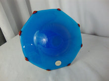 Load image into Gallery viewer, Vintage Block Crystal Hand Blown Aqua Blue Glass Umbrella Trinket Ring Dish
