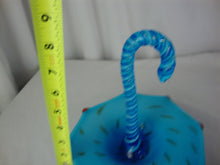 Load image into Gallery viewer, Vintage Block Crystal Hand Blown Aqua Blue Glass Umbrella Trinket Ring Dish
