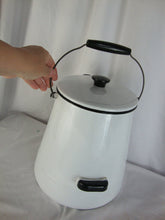 Load image into Gallery viewer, Vintage Farmhouse Extra Large White Black Enamel Cowboy Coffee Pot with Metal Swing Handle
