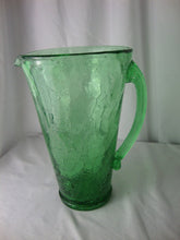 Load image into Gallery viewer, Vintage Green Crinkle Glass Tall Beverage Pitcher
