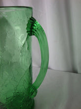 Load image into Gallery viewer, Vintage Green Crinkle Glass Tall Beverage Pitcher
