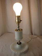 Load image into Gallery viewer, Vintage White Milk Glass Boudoir Table Lamp with White Plastic Clip on Shade
