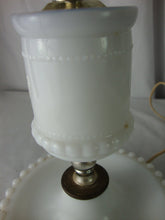 Load image into Gallery viewer, Vintage White Milk Glass Boudoir Table Lamp with White Plastic Clip on Shade
