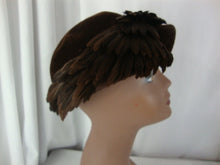 Load image into Gallery viewer, Retro 1950's Womens Dark Brown Velvet and Feather Hat

