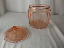 Load image into Gallery viewer, Vintage Anchor Hocking Mayfair Open Rose Pink Glass Biscuit Jar with Lid
