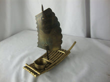 Load image into Gallery viewer, Vintage Oriental Brass Bamboo Look Boat with Sail and Votive Holder
