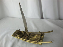 Load image into Gallery viewer, Vintage Oriental Brass Bamboo Look Boat with Sail and Votive Holder
