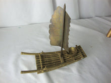 Load image into Gallery viewer, Vintage Oriental Brass Bamboo Look Boat with Sail and Votive Holder
